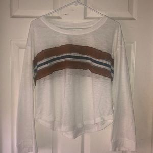 NWOT-Raw Edge Striped Detail Top - Ivory S/M